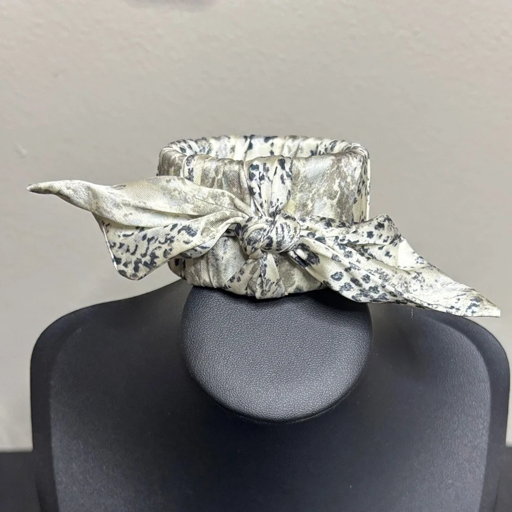Animal Print Ribbon Bow Clamper Statement Bracelet